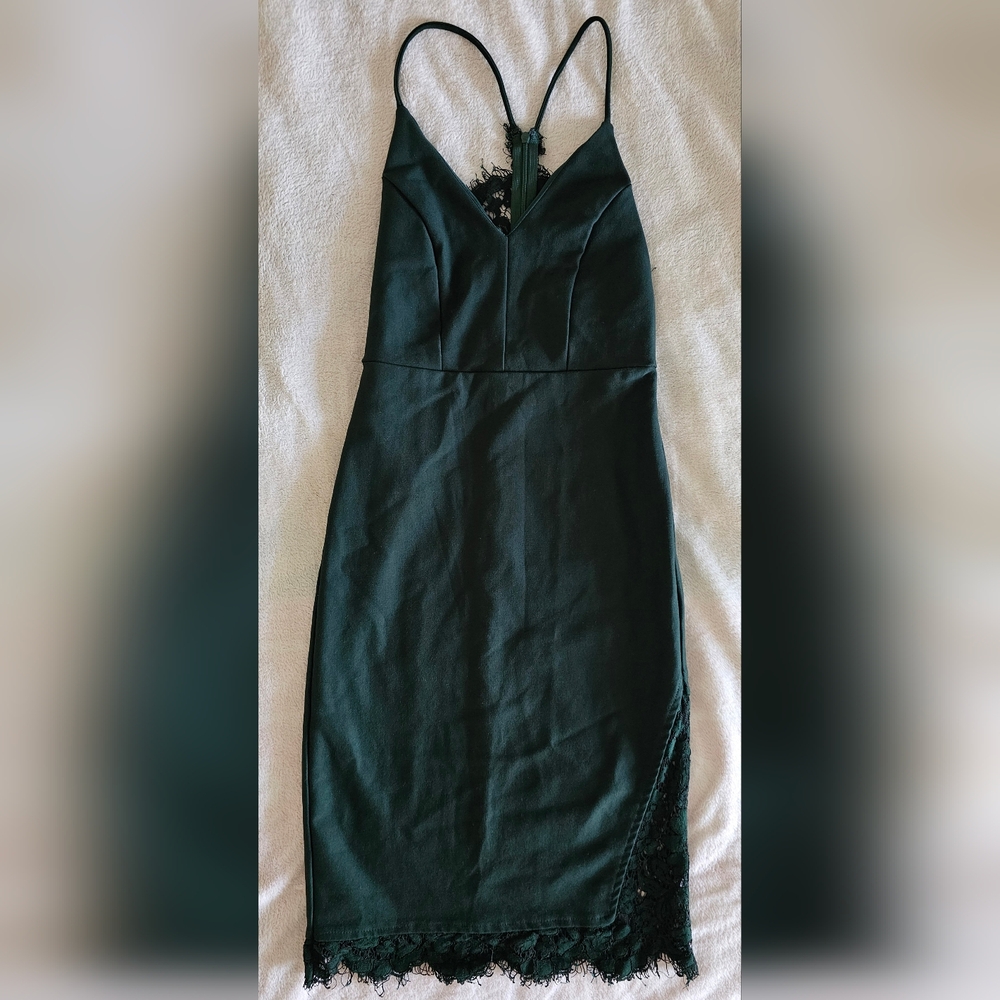 Forest Green Lace Trim Dress